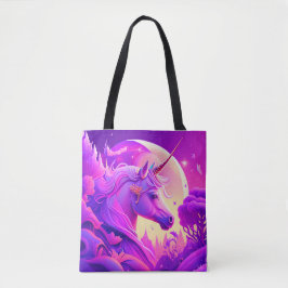 Roze en Paarse Nacht Eenhoorn Art Canvas tas