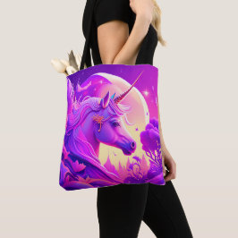 Roze en Paarse Nacht Eenhoorn Art Canvas tas