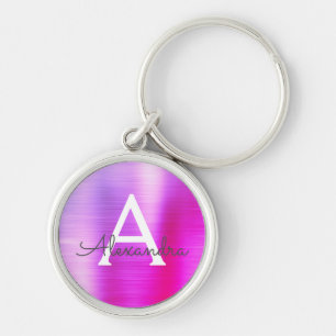 Roze en paarse namaak roestvrij staal monogram sleutelhanger