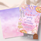 Roze en Paarse Neon Pizza en Pyjama Verjaardag Kaart