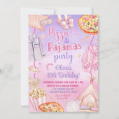 Roze en Paarse Neon Pizza en Pyjama Verjaardag Kaart (Voorkant)