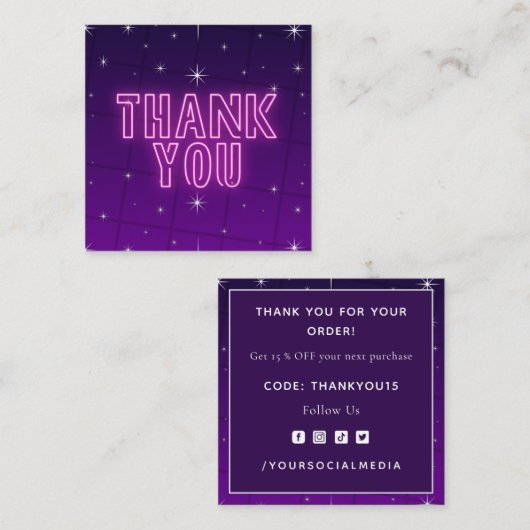 Roze en Paarse neon Sparkly Harkle Dank je wel Vierkante Visitekaartje (Voorkant / Achterkant)