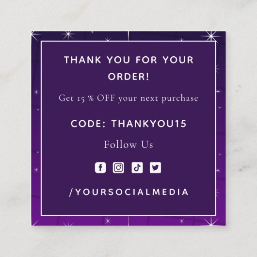 Roze en Paarse neon Sparkly Harkle Dank je wel Vierkante Visitekaartje (Achterkant)