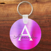 Roze en paarse nepschijnstaalmonogram sleutelhanger (Voorkant)