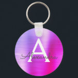 Roze en paarse nepsieraden monogram sleutelhanger<br><div class="desc">Roze en paarse ombre nepsieraden metalen elegante sleutelhanger. Deze sleutelhangers kunnen worden aangepast met uw initiaal en voornaam. Deze sleutelhangers zijn een leuke verjaardag,  bruidsfeest of vrijgezellenfeest cadeautje.</div>