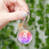 Roze en paarse nepsonstalen monogram sleutelhanger (Hand)
