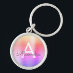 Roze en paarse nepsonstalen monogram sleutelhanger<br><div class="desc">Pastelroze,  oranje en paarse ombre nepsonstalen metalen elegante sleutelhanger. Deze sleutelhangers kunnen worden aangepast om uw initiaal en voornaam toe te voegen. Deze sleutelhangers zijn geweldige cadeaus voor verjaardagen,  bruidsbeurzen of vrijgezellenfeesten.</div>