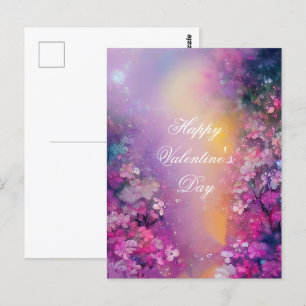 Roze en paarse nevelige bloemige valentine briefkaart