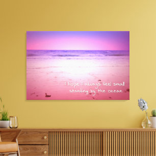 Roze en paarse oceanzonsondergang met citaat canvas afdruk
