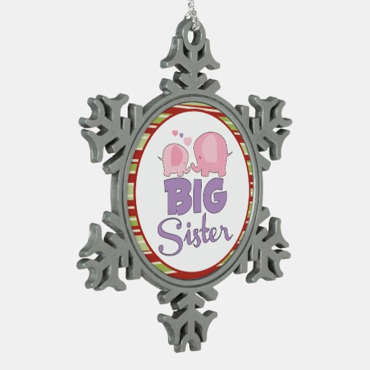 Roze en paarse olifant grote zusje Kerstmis Tin Sneeuwvlok Ornament (Links)