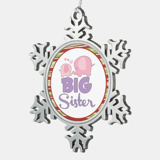 Roze en paarse olifant grote zusje Kerstmis Tin Sneeuwvlok Ornament (Rechts)