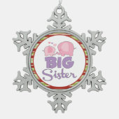 Roze en paarse olifant grote zusje Kerstmis Tin Sneeuwvlok Ornament (Voorkant)