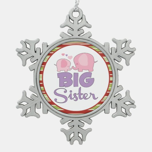 Roze en paarse olifant grote zusje Kerstmis Tin Sneeuwvlok Ornament (Voorkant)