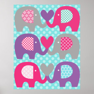 Roze en Paarse Olifant Liefde Kinderkamer Poster
