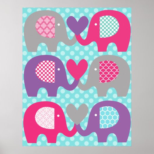 Roze en Paarse Olifant Liefde Kinderkamer Poster (Voorkant)