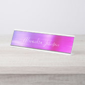 Roze en Paarse Ombre Folie Modern Girly Bureau Naambordje (Voorkant)