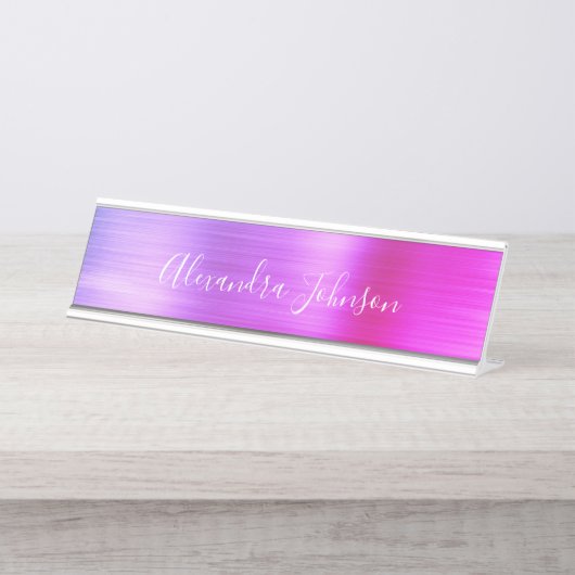 Roze en Paarse Ombre Folie Modern Girly Bureau Naambordje (Voorkant)