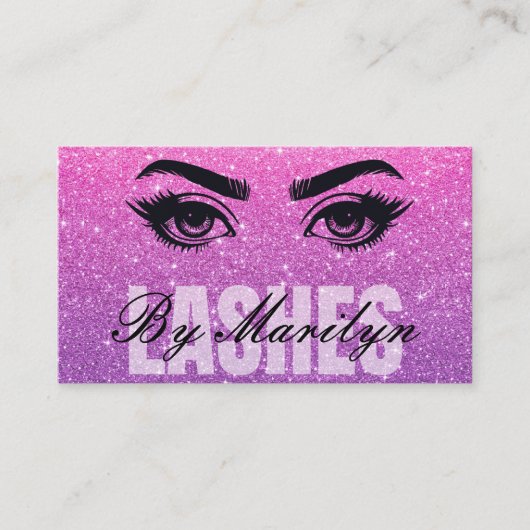 Roze en Paarse Ombre Glitter Lash Technician Visitekaartje (Voorkant)