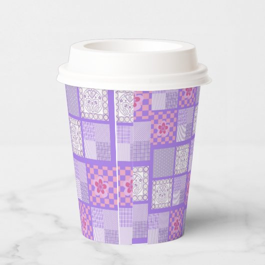 Roze en Paarse ontwerpen van patchwork Papieren Bekers (Rechts)