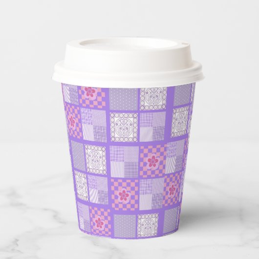Roze en Paarse ontwerpen van patchwork Papieren Bekers (Voorkant)