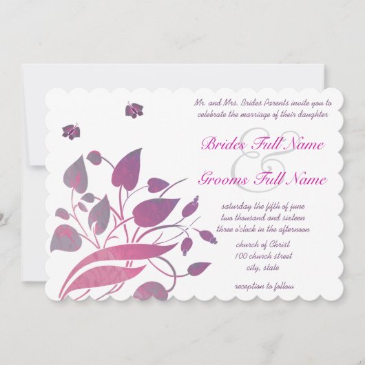 Roze en Paarse orchidee Floral Wedding Invites Kaart (Voorkant)