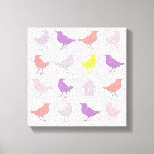 Roze en Paarse paasvogels met vogelpest Canvas Afdruk (Voorkant)
