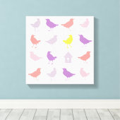 Roze en Paarse paasvogels met vogelpest Canvas Afdruk (Insitu (Houten vloer))