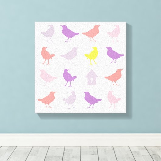 Roze en Paarse paasvogels met vogelpest Canvas Afdruk (Insitu (Houten vloer))