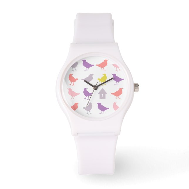 Roze en Paarse paasvogels met vogelpest Horloge (Voorkant)