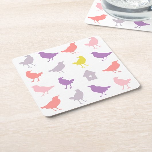 Roze en Paarse paasvogels met vogelpest Kartonnen Onderzetters (Schuin)