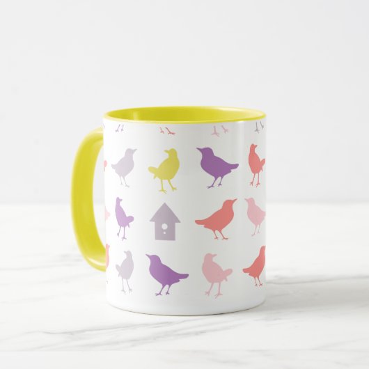 Roze en Paarse paasvogels met vogelpest Mok (Voorkant links)