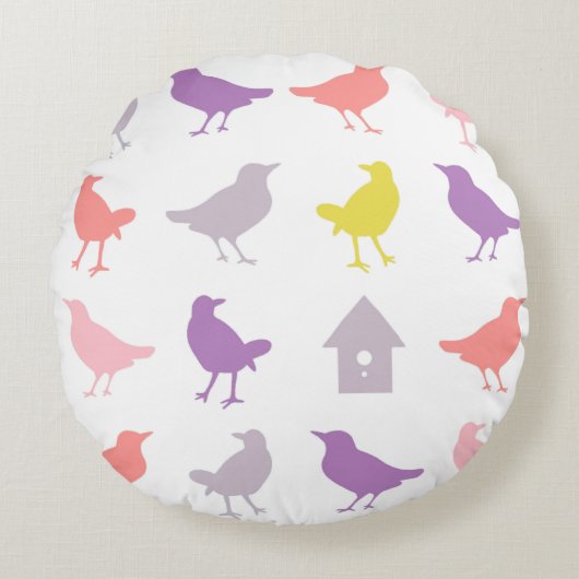 Roze en Paarse paasvogels met vogelpest Rond Kussen (Voorkant)