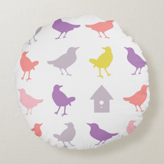 Roze en Paarse paasvogels met vogelpest Rond Kussen (Achterkant)