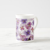 Roze en Paarse Pansy Bone China Mok (Voorkant rechts)