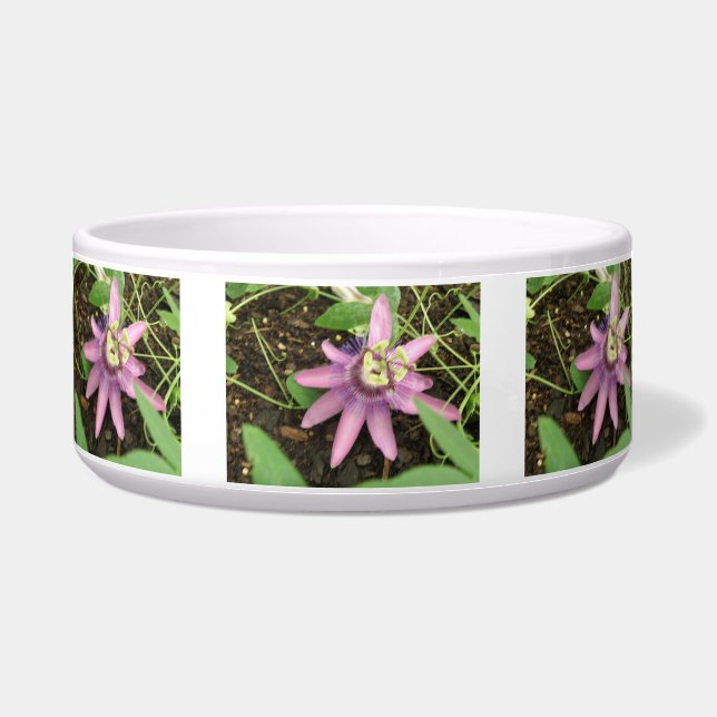 Roze en Paarse Passionflower Dog Bowl Voerbakje (Voorkant)