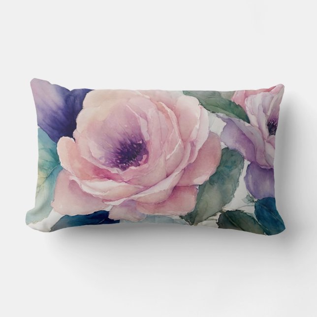 Roze en Paarse pastel Rozen Kussen (Voorkant)