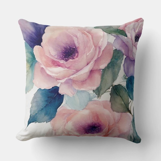 Roze en Paarse pastel Rozen Kussen (Voorkant)