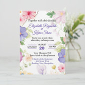 Roze en Paarse Pastel Wildflowers Wedding Kaart (Staand voorkant)