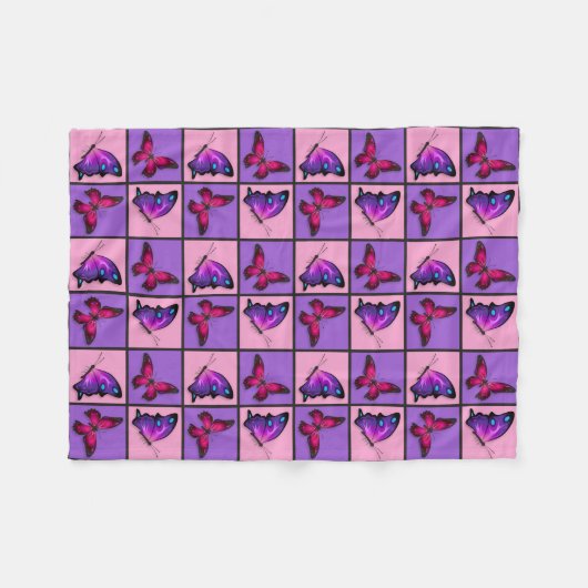 Roze en Paarse patchwork Butterflies Fleece Deken (Voorkant (Horizontaal))
