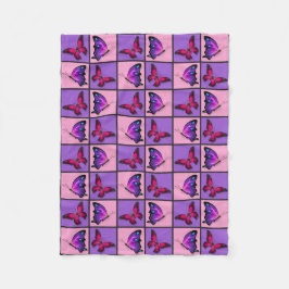 Roze en Paarse patchwork Butterflies Fleece Deken