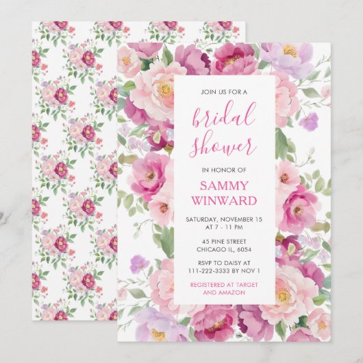 Roze en Paarse Peony Flowers Vrijgezellenfeest Kaart (Voorkant / Achterkant)