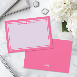 Roze en Paarse Persoonlijke Monogram Notitiekaartje