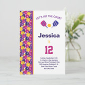 Roze en paarse Pickleball B-day party + RSVP Kaart (Staand voorkant)