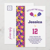 Roze en paarse Pickleball B-day party + RSVP Kaart (Voorkant / Achterkant)