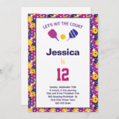 Roze en paarse Pickleball B-day party + RSVP Uitno Kaart (Voorkant / Achterkant)