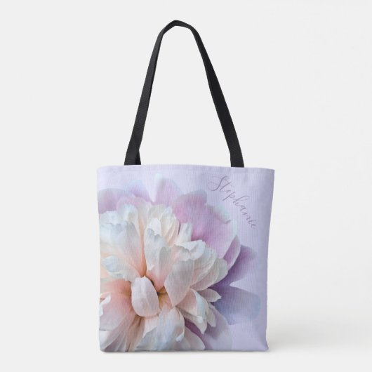 Roze en Paarse Pioen Gepersonaliseerde Script Naam Tote Bag (Achterkant)