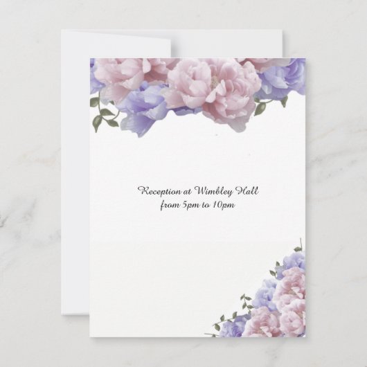 Roze en Paarse Pioen Huwelijksuitnodiging Kaart (Achterkant)