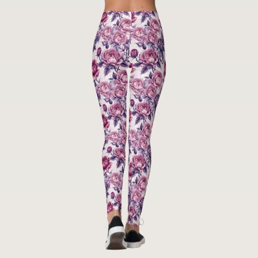 Roze en Paarse pioenen en Rozen Leggings (Achterkant)