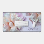 Roze en Paarse Pioenrozen Aangepaste Script Naam Bureaumat (Keyboard & Muis)
