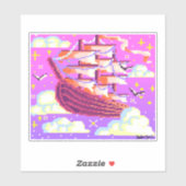 Roze en paarse Pixel vliegend schip Sticker (Vel)